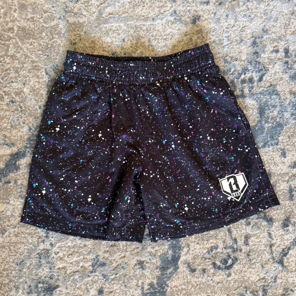 Baseball Lifestyle 101 Paint Splatter Mesh Athletic Shorts Black Youth Medium